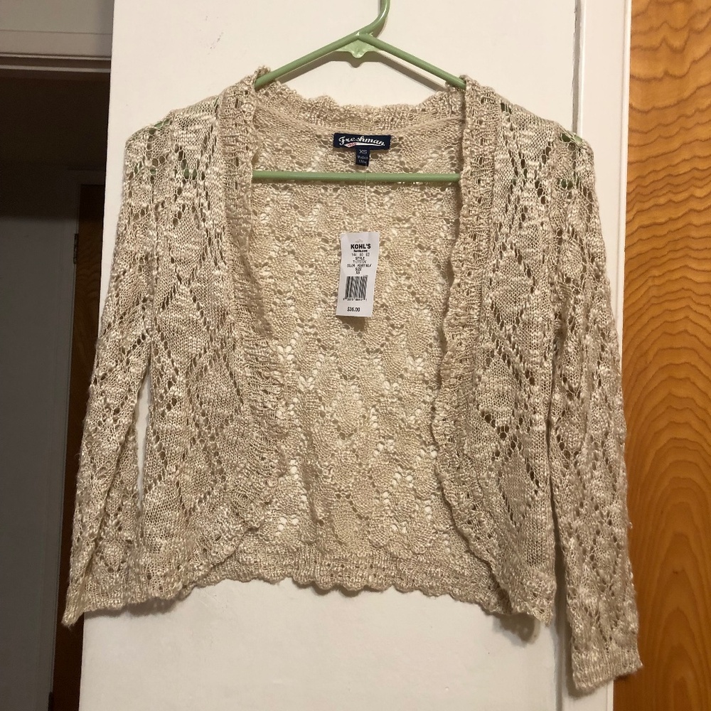 Jennifer Moore Cream Open Knit Cropped Cardigan Sweater